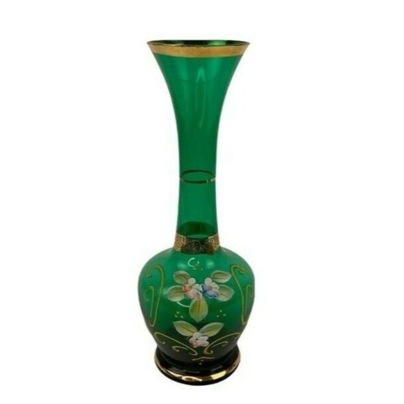 unbranded Accents Vintage Green Glass Vase Hand Painted